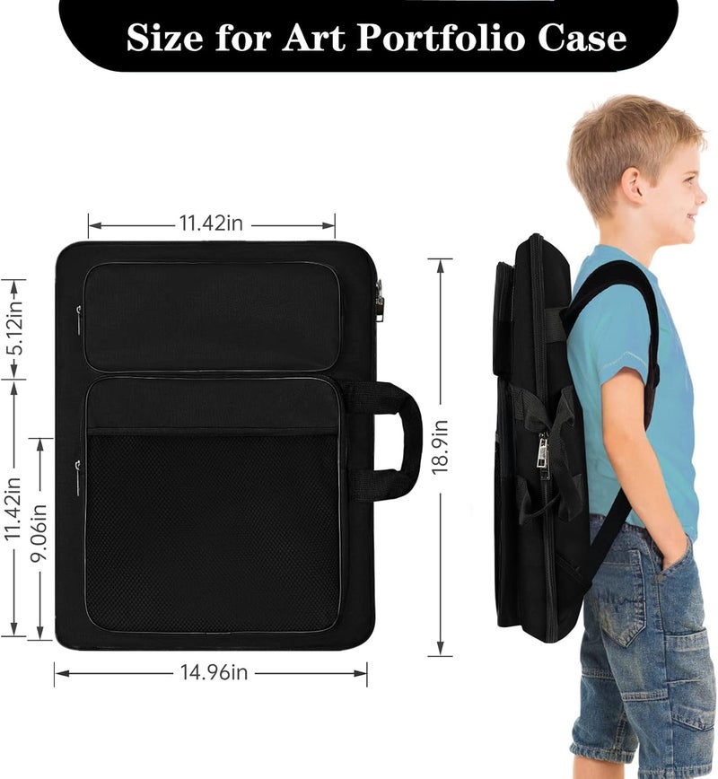TreochtFUN Art Portfolio Kids Artwork,Art Bag15 X 18 For Child Artwork 8K Organizer,A3 portfolio Case For Carrying Artwork With Tote And Backpack (Black) - Image 2